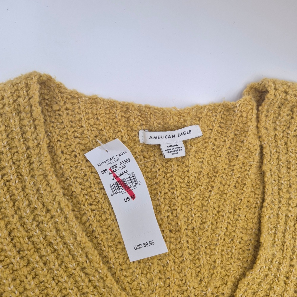 American Eagle Mustard Yellow V-Neck Balloon Sleeve Tunic Sweater New M - Picture 5 of 8